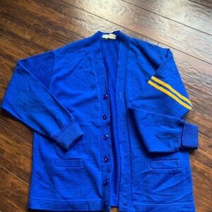 Epic retro 1950s wool blue and yellow striped cardigan